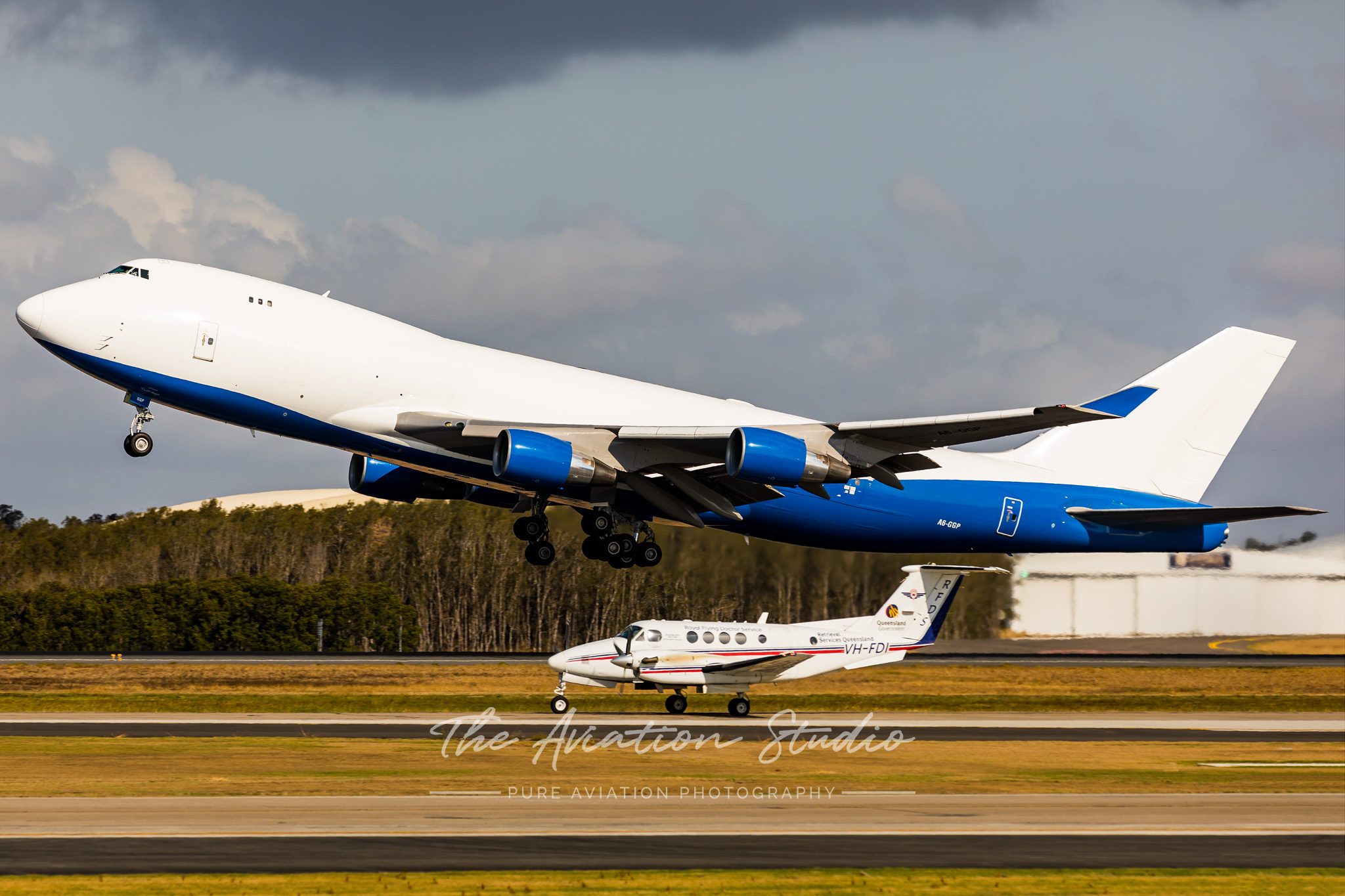 Dubai Air Wing 747-412F A6-GGP departing Brisbane Airport